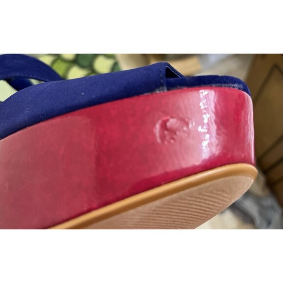 Madeline Girl WOMENS 7.5 Platform Twiggy Sandals Blue Velvet 70s Mod Retro Disco - Picture 13 of 16